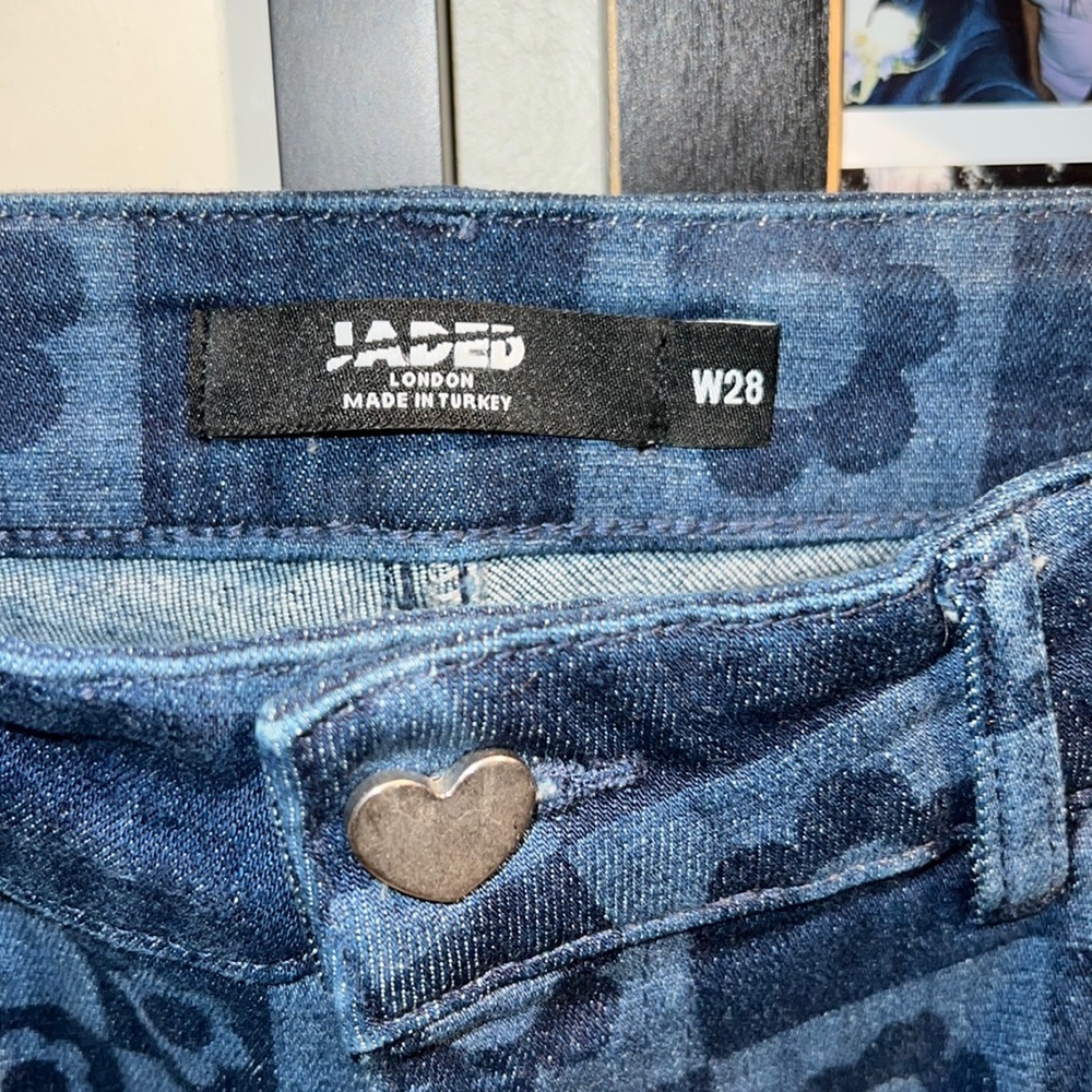 Jaded London High Rise Retro Floral Checkerboard Skinny Flare Jeans - Picture 5 of 9